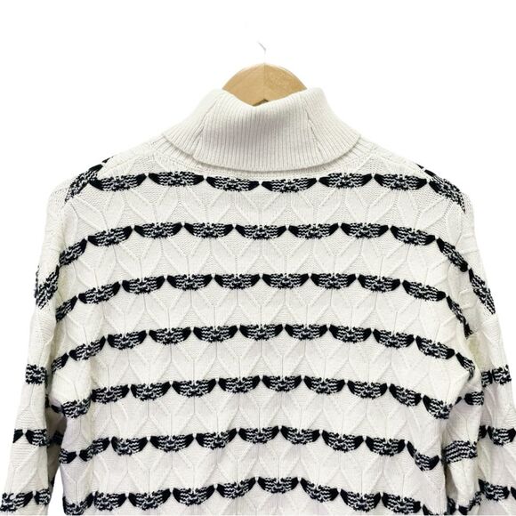 Joie Alpine Pattern Striped Cable Knit Pullover Sweater Cream Black Size Medium - Picture 4 of 10